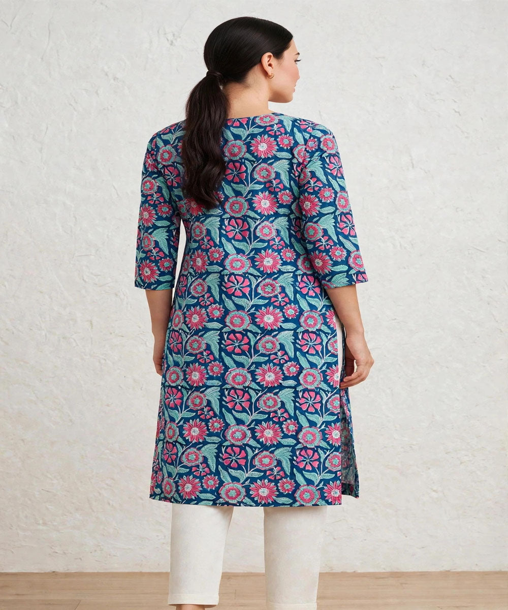 Blue hand block printed pure cotton kurti