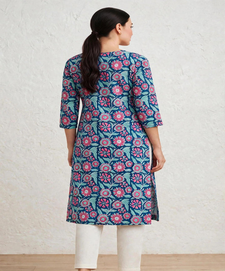 Blue hand block printed pure cotton kurti