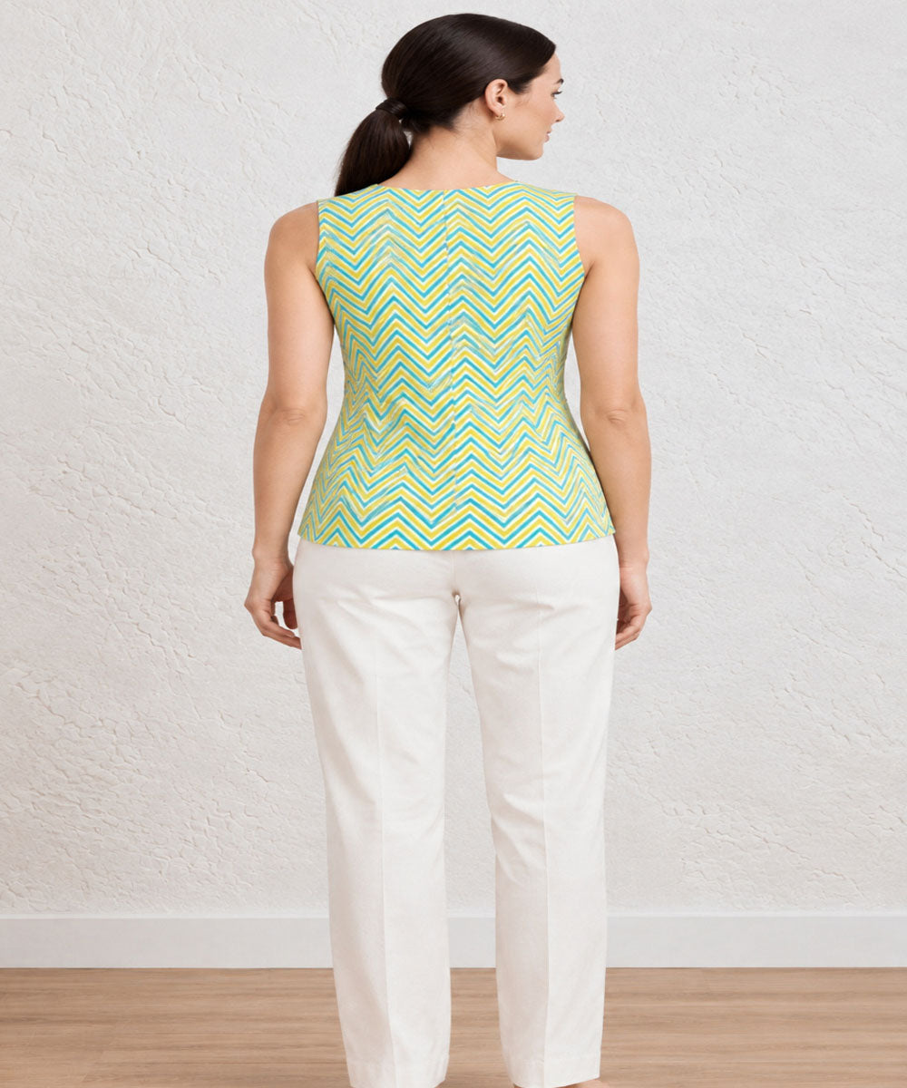Yellow green hand block printed pure cotton top