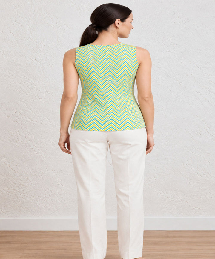Yellow green hand block printed pure cotton top