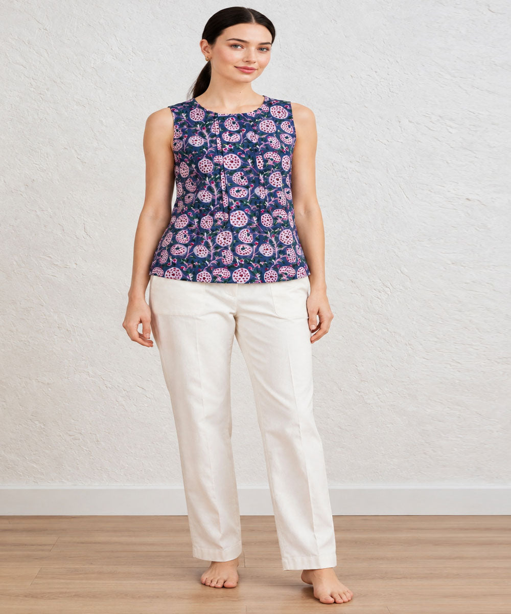 Royal Blue hand block printed cotton sleevless top