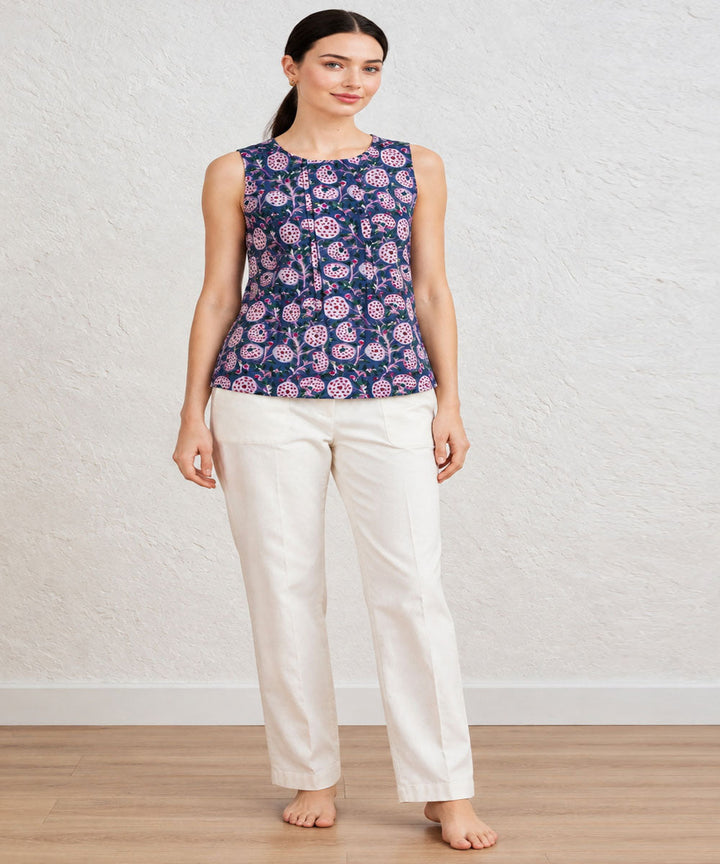 Royal Blue hand block printed cotton sleevless top