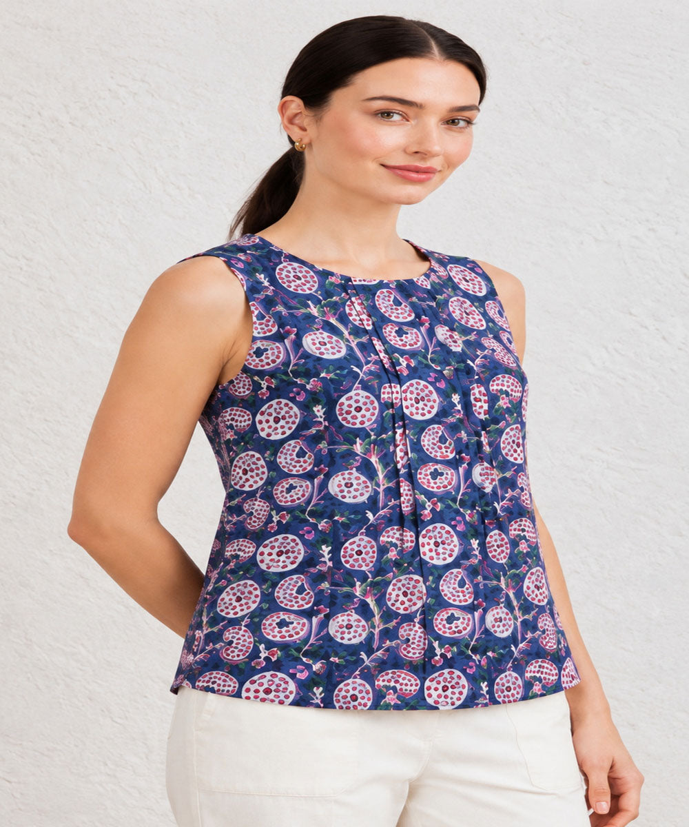 Royal Blue hand block printed cotton sleevless top