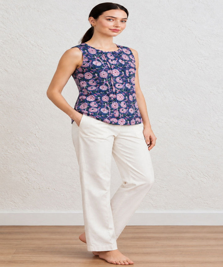 Royal Blue hand block printed cotton sleevless top