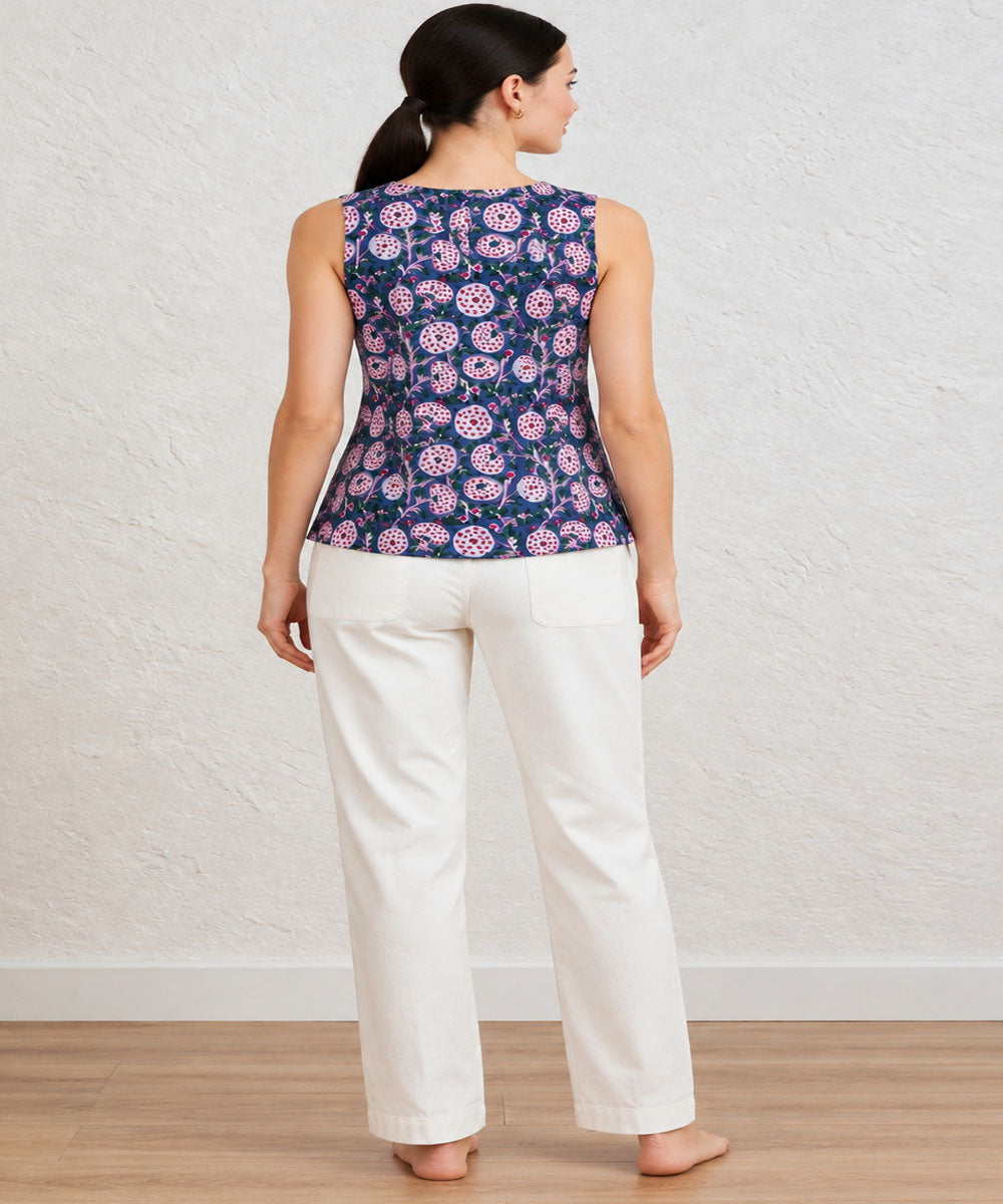 Royal Blue hand block printed cotton sleevless top