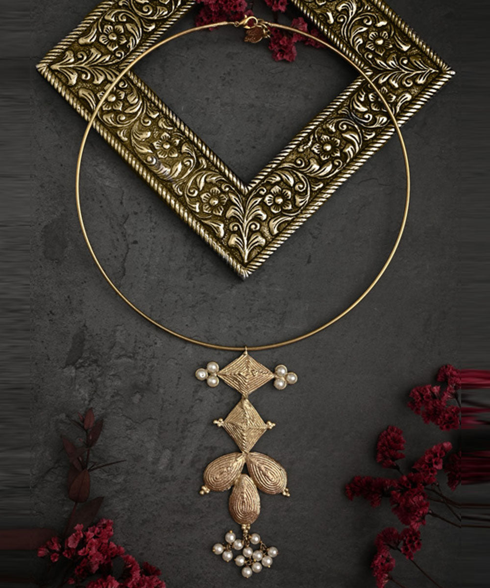 Yellow traditional dhokra handcrafted brass necklace