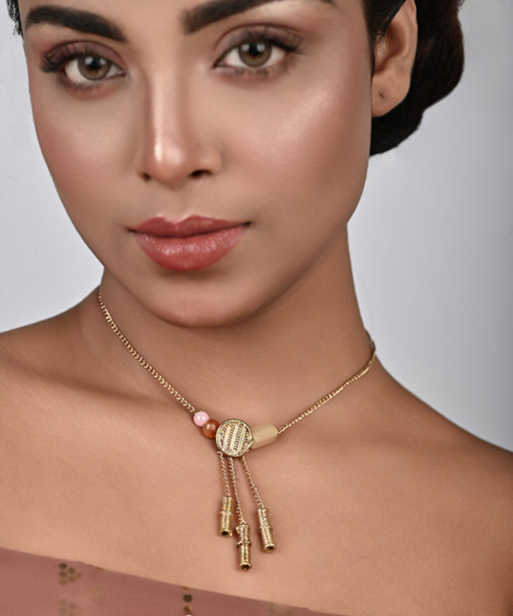 Yellow brass hand crafted dhokra necklace