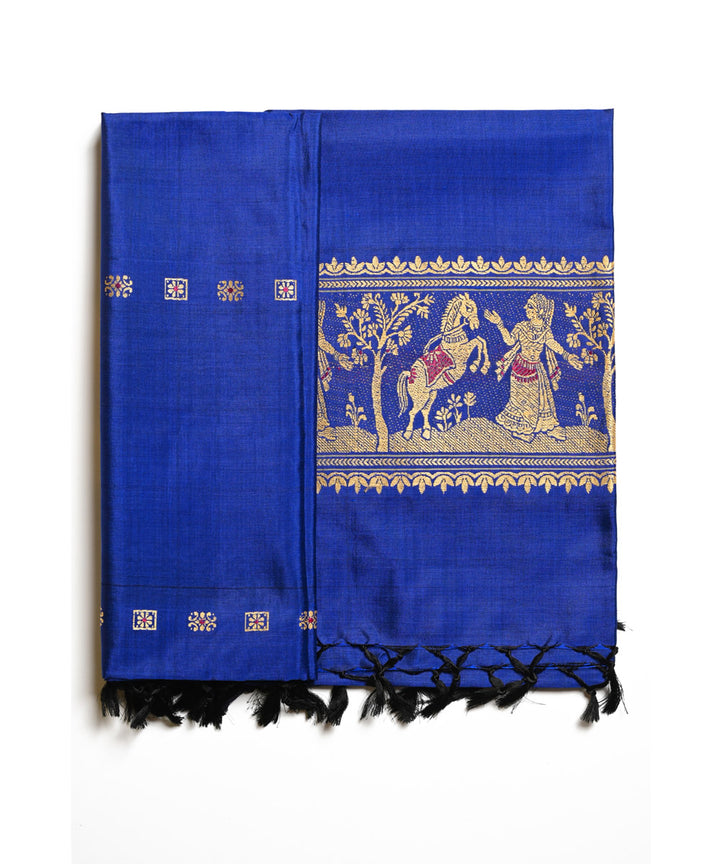 Royal blue handwoven silk baluchari dupatta