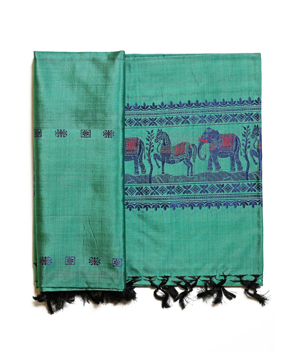 Sea green handwoven silk baluchari dupatta