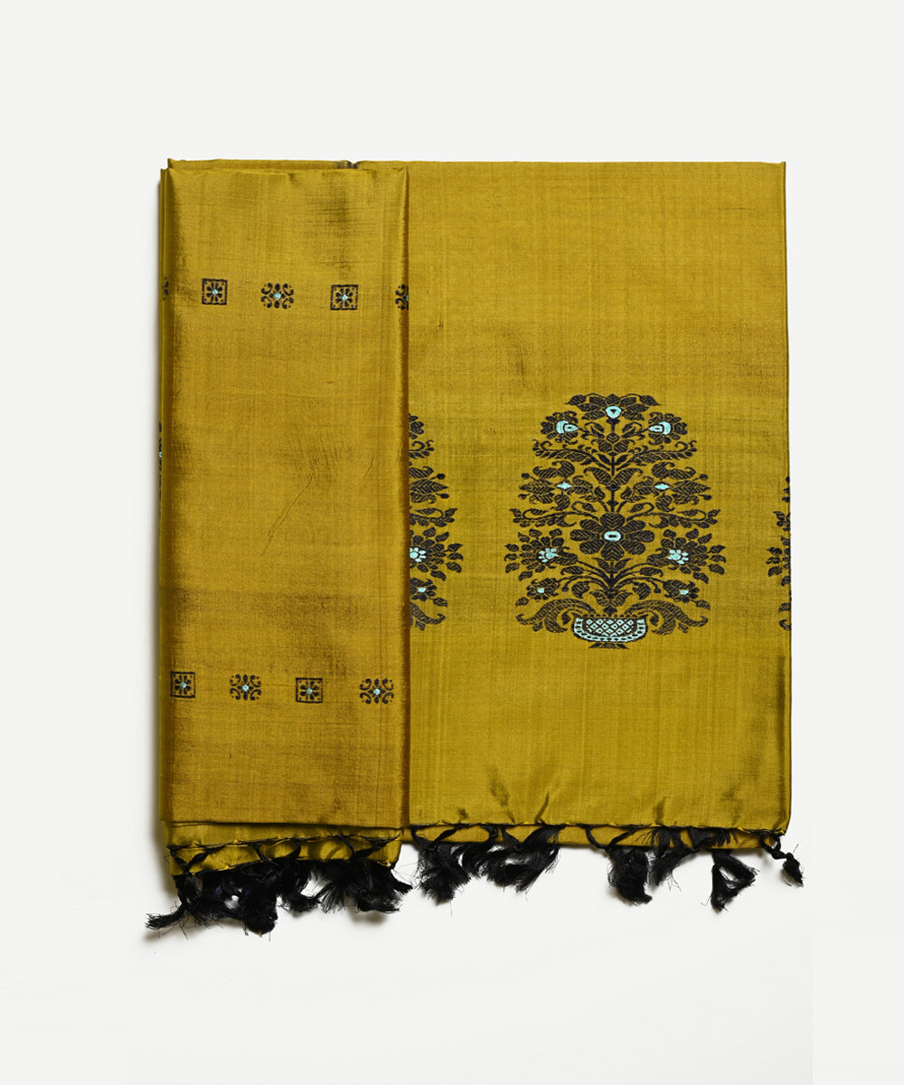 Golden yellow handwoven silk baluchari dupatta