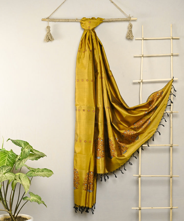 Golden yellow handloom silk baluchari dupatta