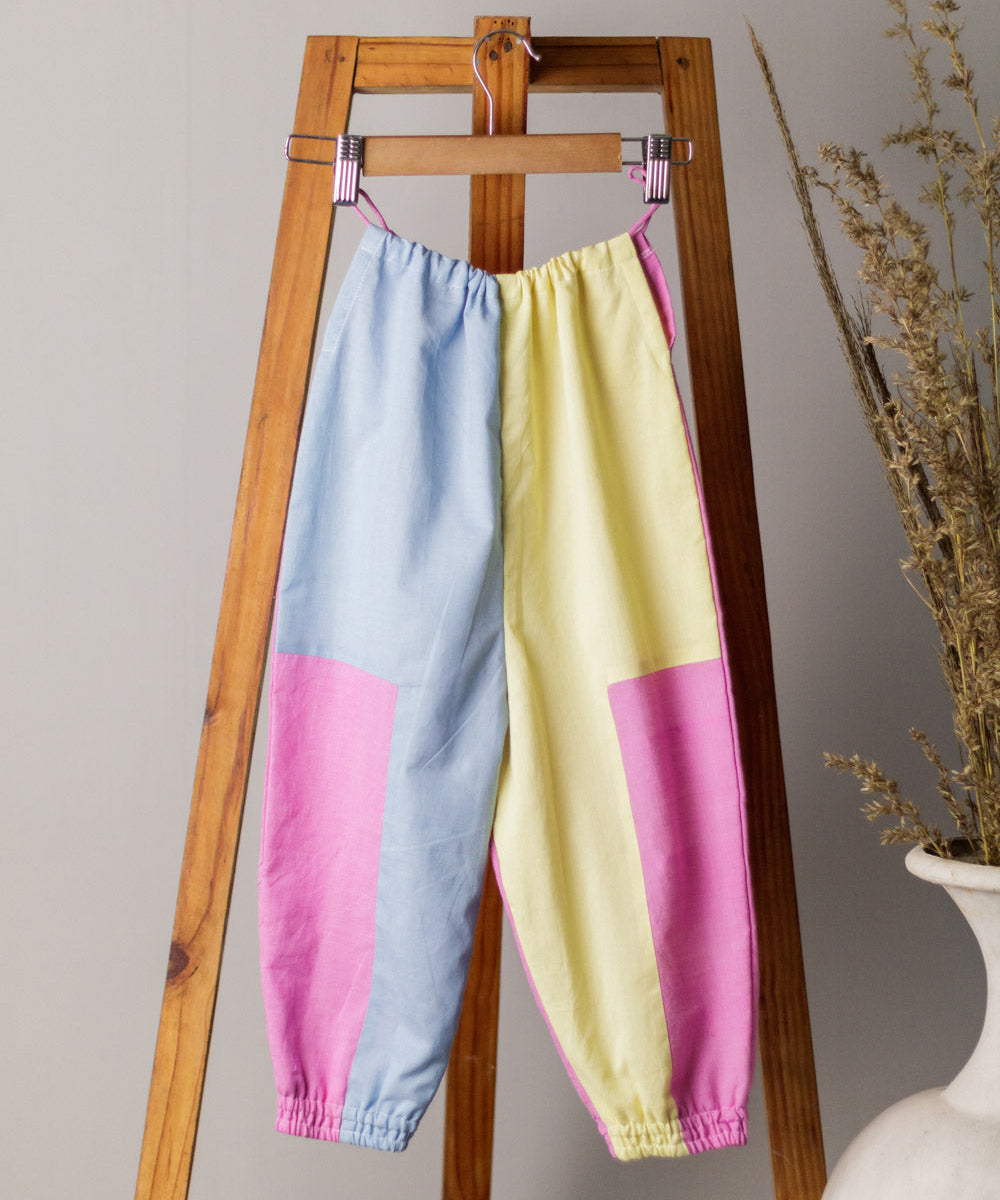 Pastel multicolor cotton color block pant