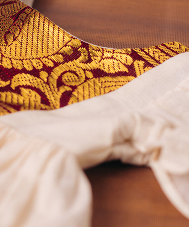 Cream handwoven kanchipattu empire dress set