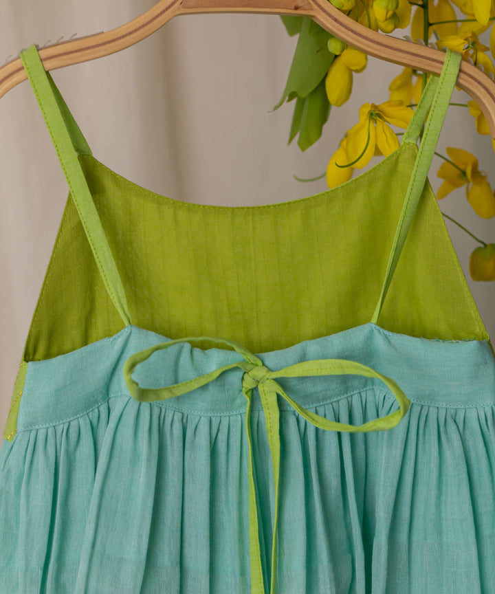 Lime green and blue handwoven cotton strappy dress