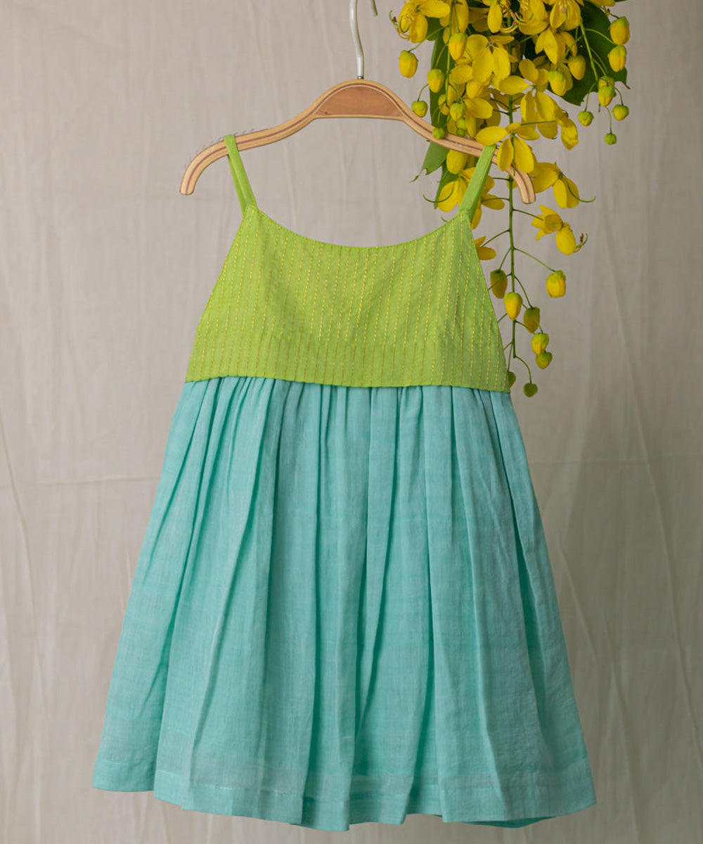 Lime green and blue handwoven cotton strappy dress