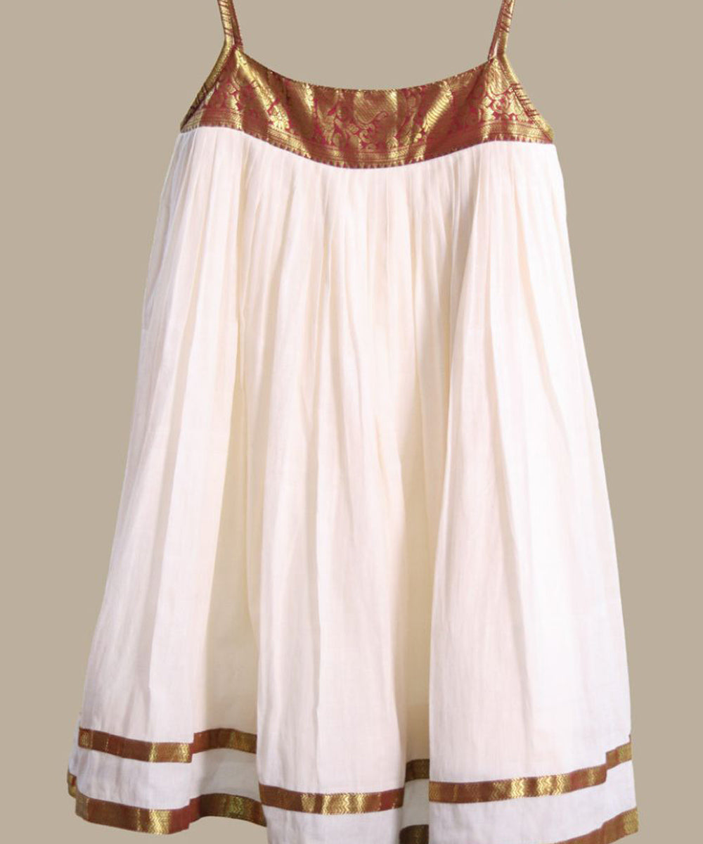 Cream golden handwoven cotton kanchipuram dress