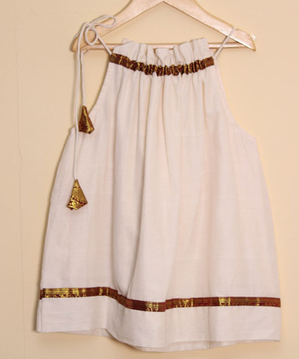 Cream handwoven cotton gathered neck dress