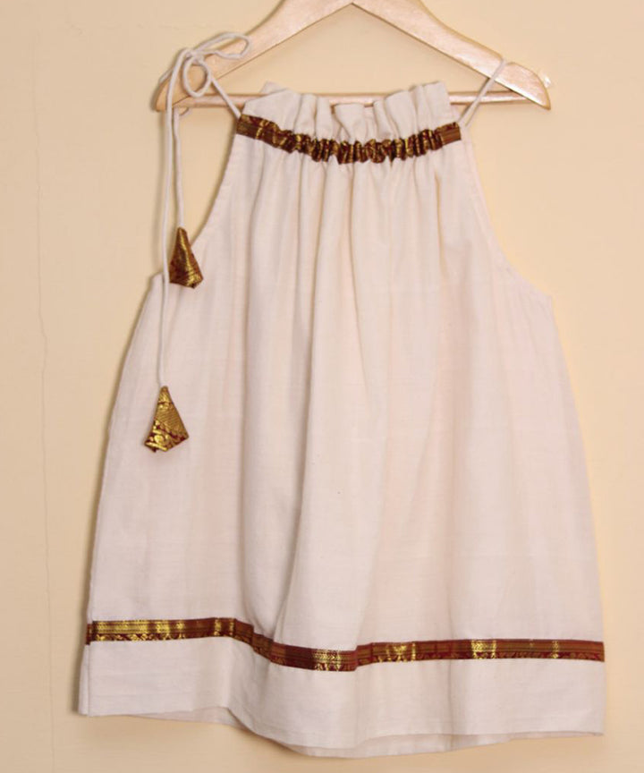 Cream handwoven cotton gathered neck dress