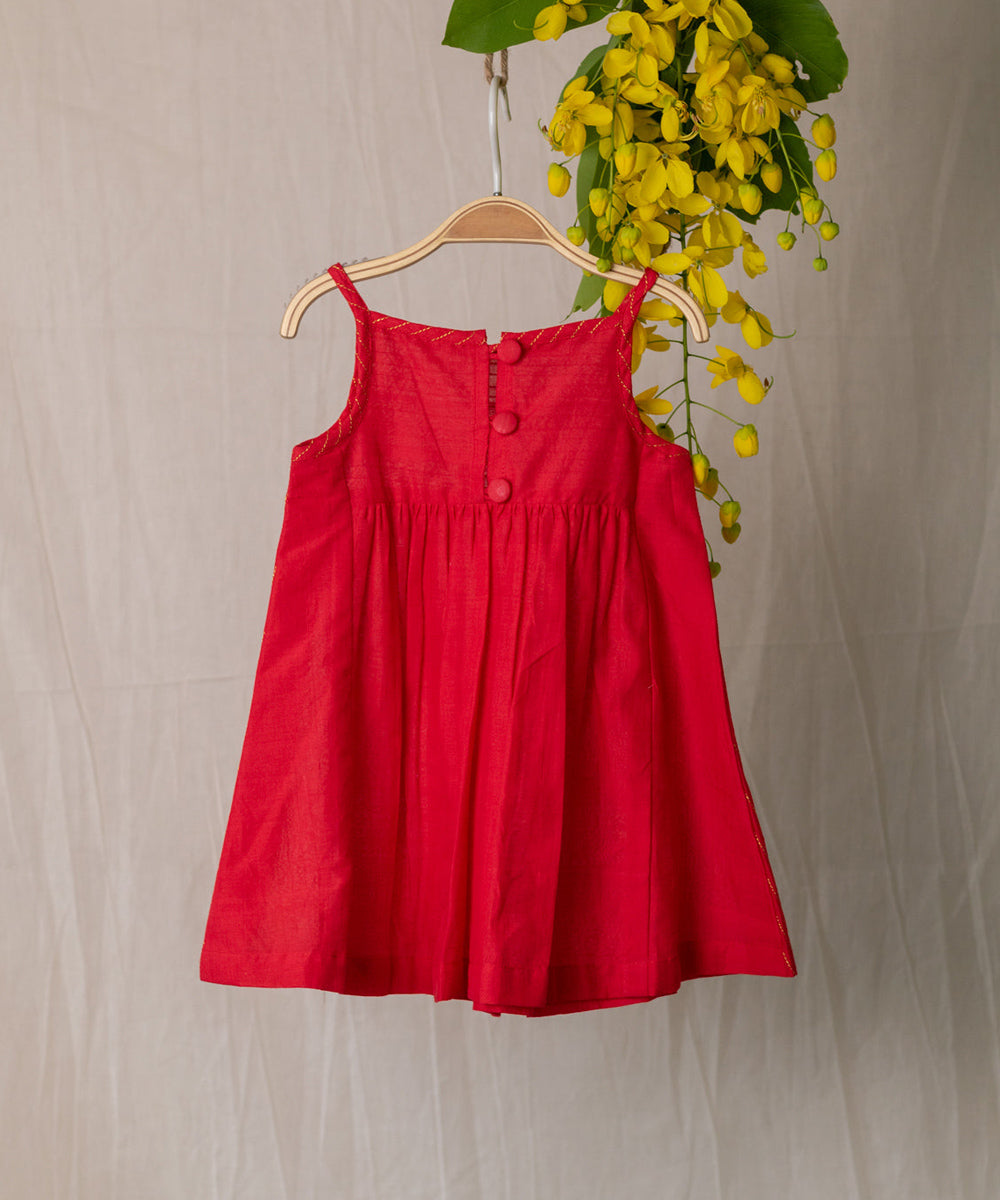 Red handwoven cotton strappy dress