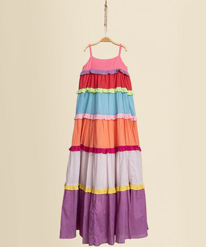 Multicolor handwoven cotton sleeveless long dress