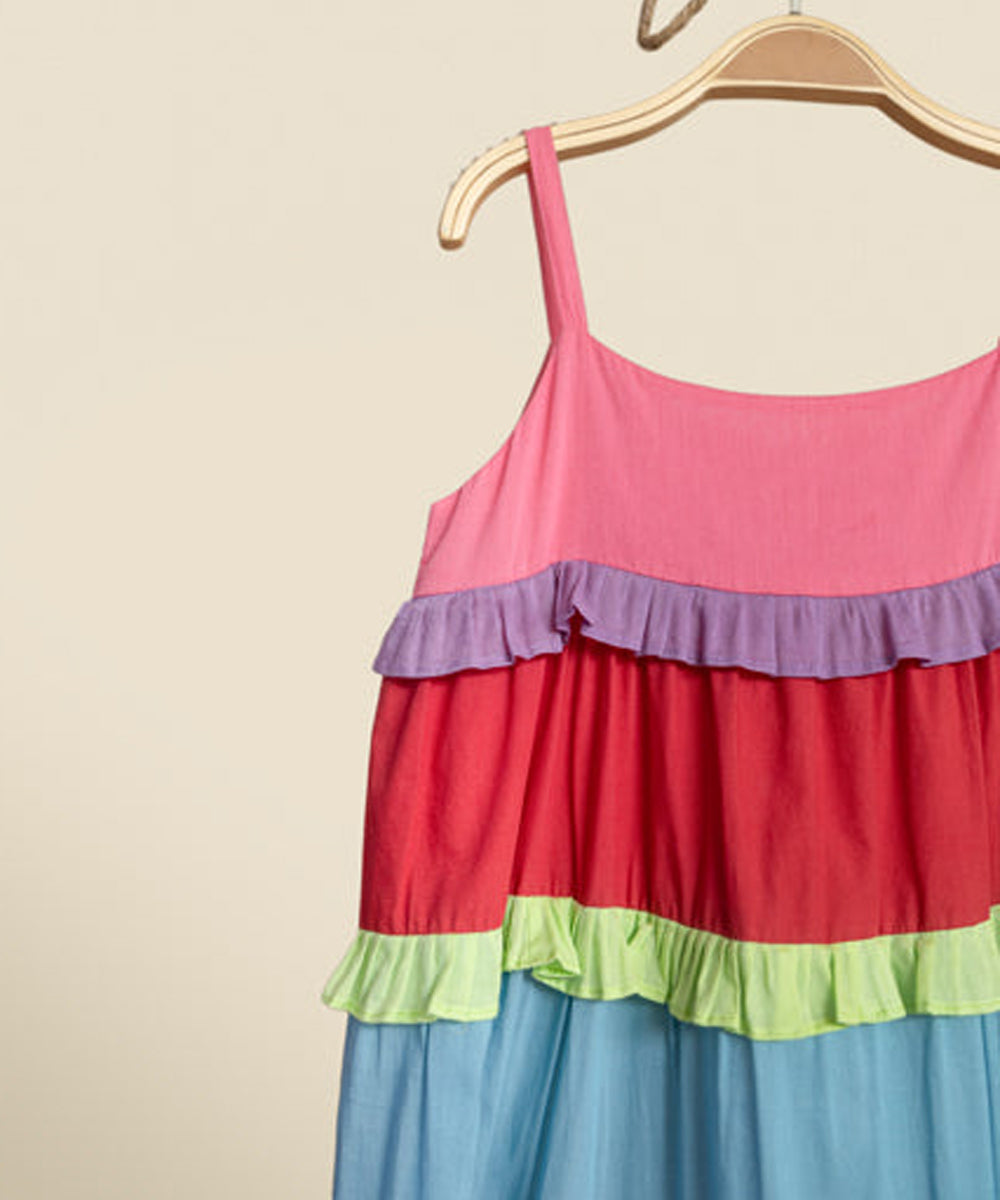 Multicolor handwoven cotton sleeveless long dress