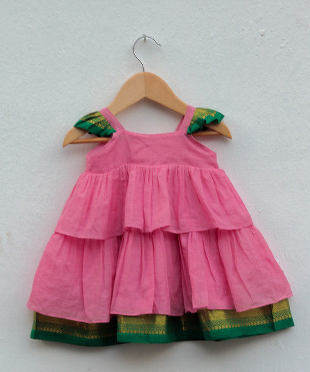 Green handwoven cotton tiered dress