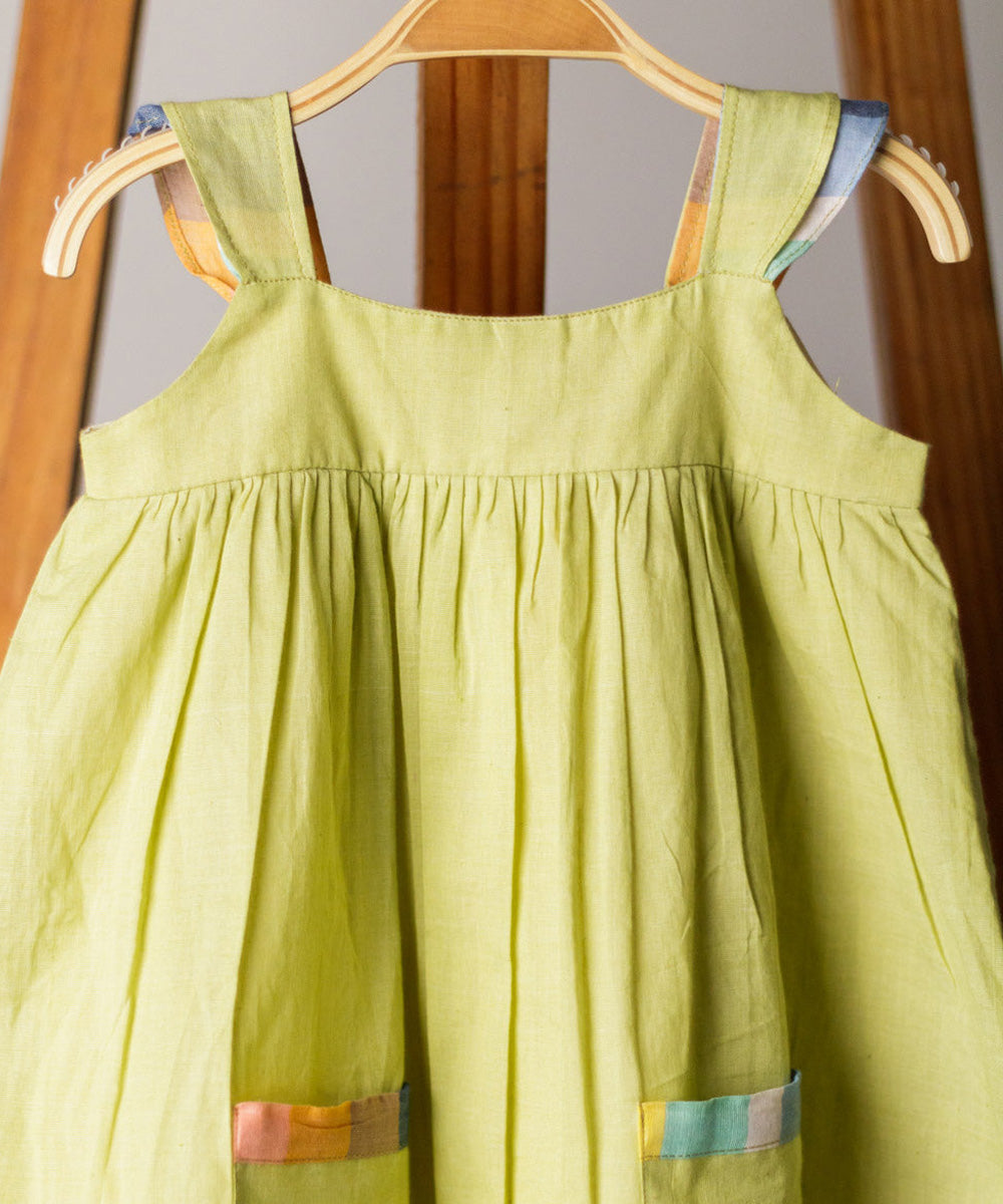 Green blue border cotton sleeveless dress