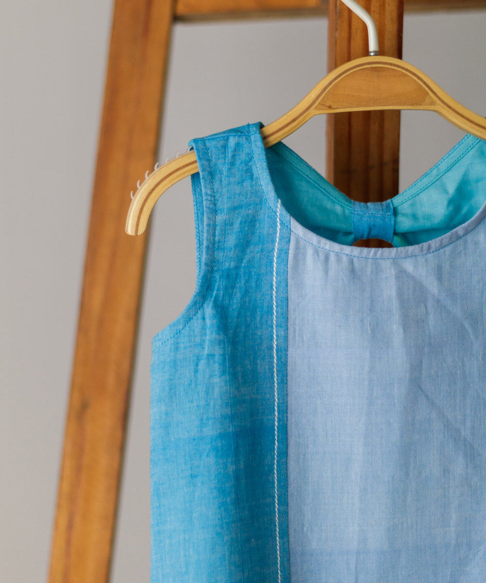 Blue handwoven cotton sleeveless dress