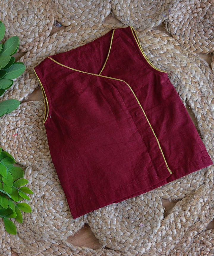 Maroon handwoven cotton overlapping v neck kurta