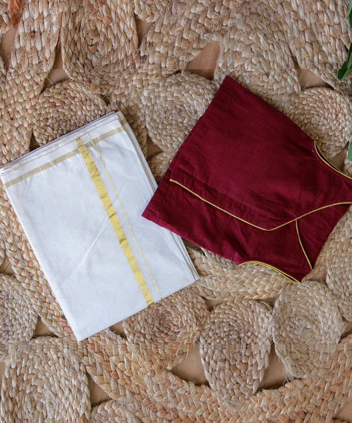 Maroon handwoven cotton overlapping v neck kurta