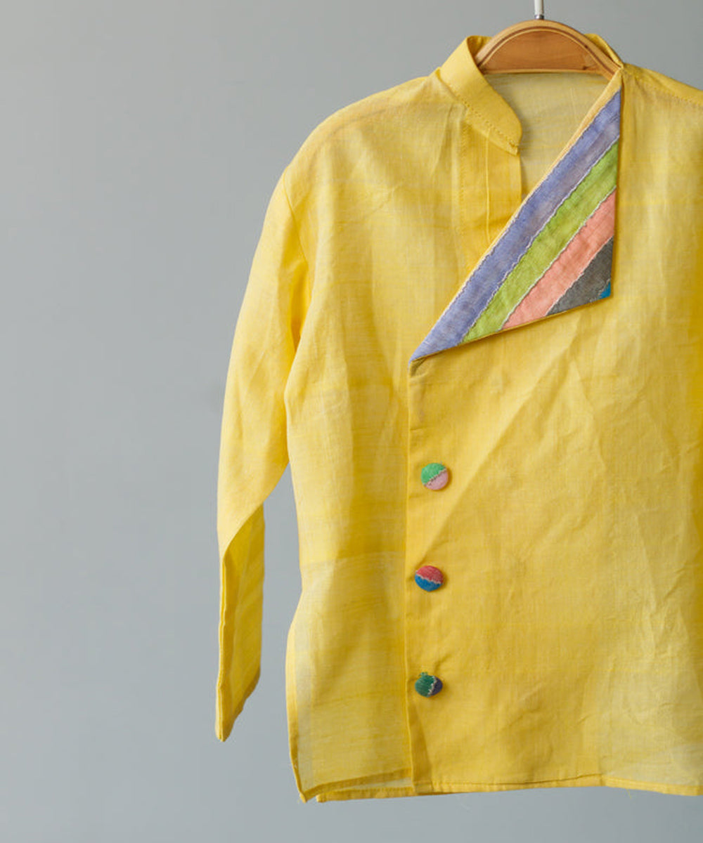 Yellow handwoven cotton overlaped kurta