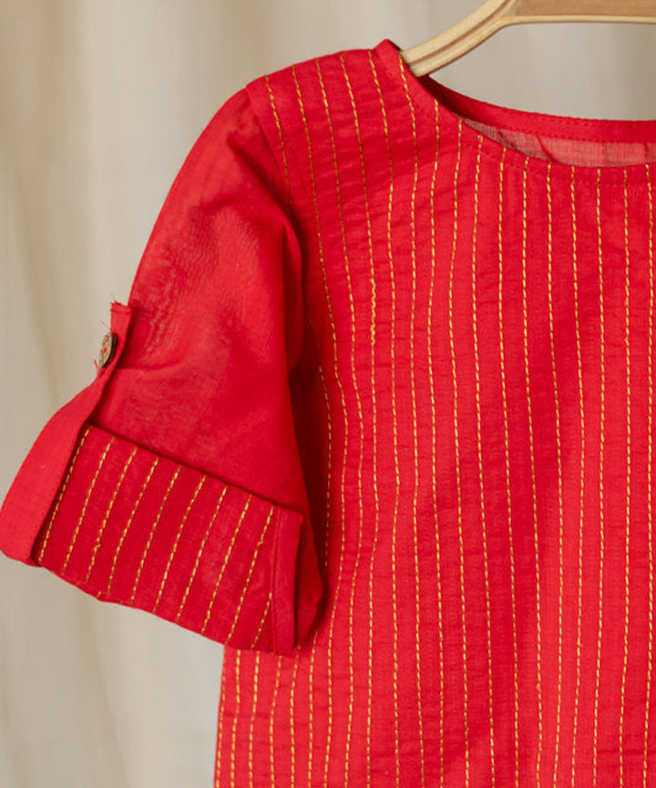 Red handwoven cotton short kurta