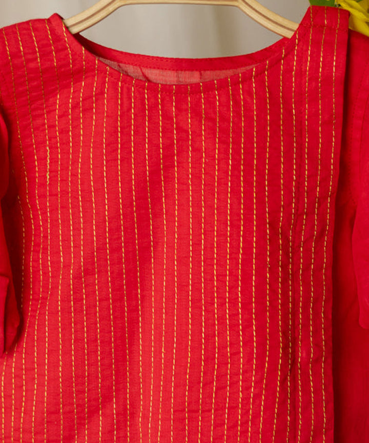 Red handwoven cotton short kurta