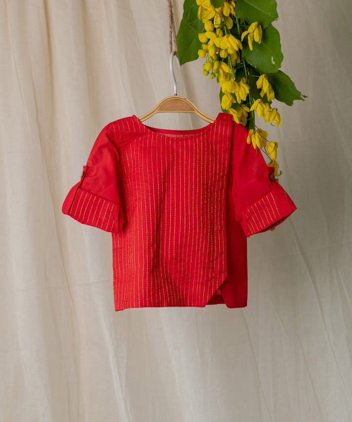 Red handwoven cotton short kurta