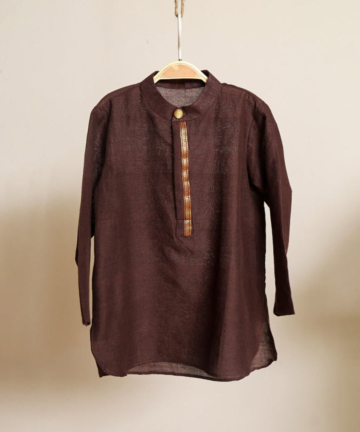 Brown handwoven cotton kanchipuram detailed kurta