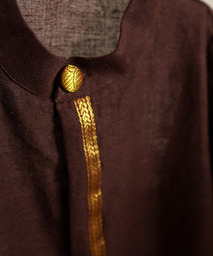 Brown handwoven cotton kanchipuram detailed kurta