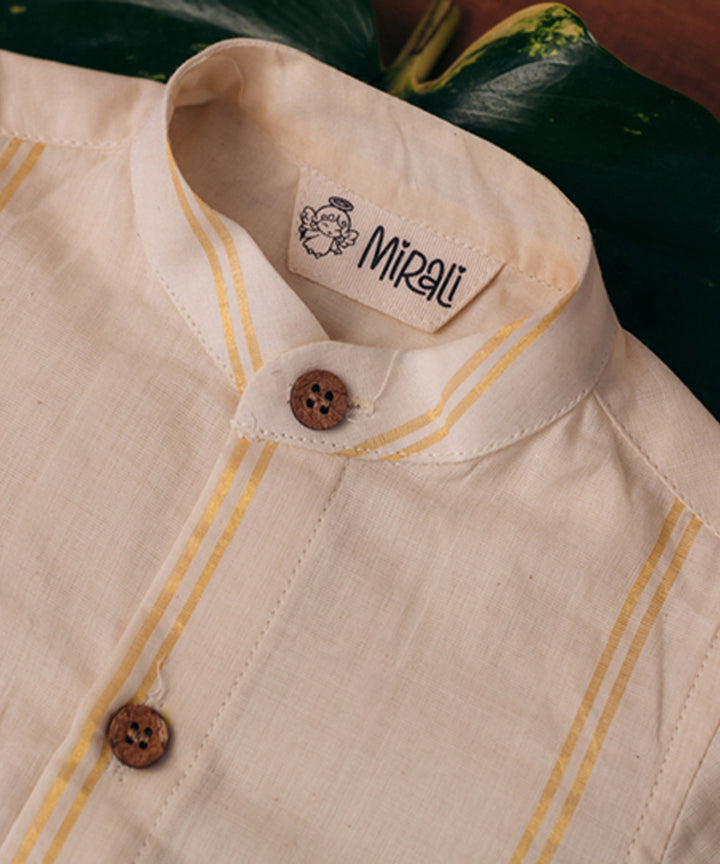 Cream handwoven cotton mandrian shirt with golden kasavu