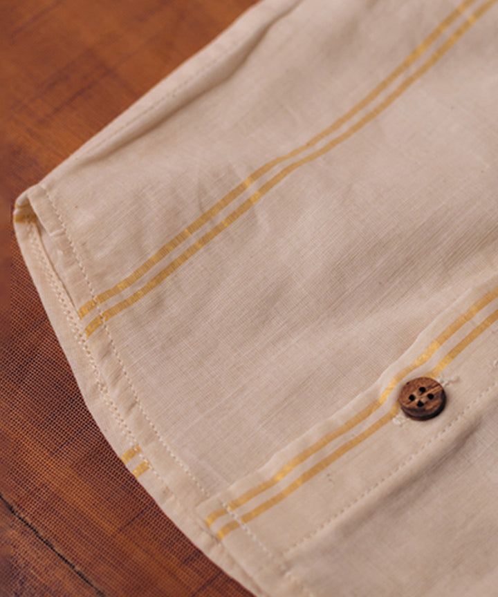 Cream handwoven cotton mandrian shirt with golden kasavu