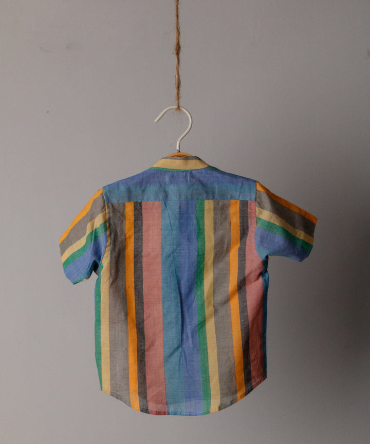 Multicolor handwoven cotton chinese collar shirt