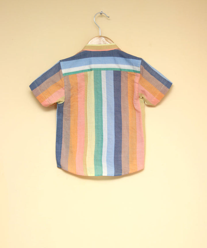 Multicolor handwoven cotton mandarin collar shirt