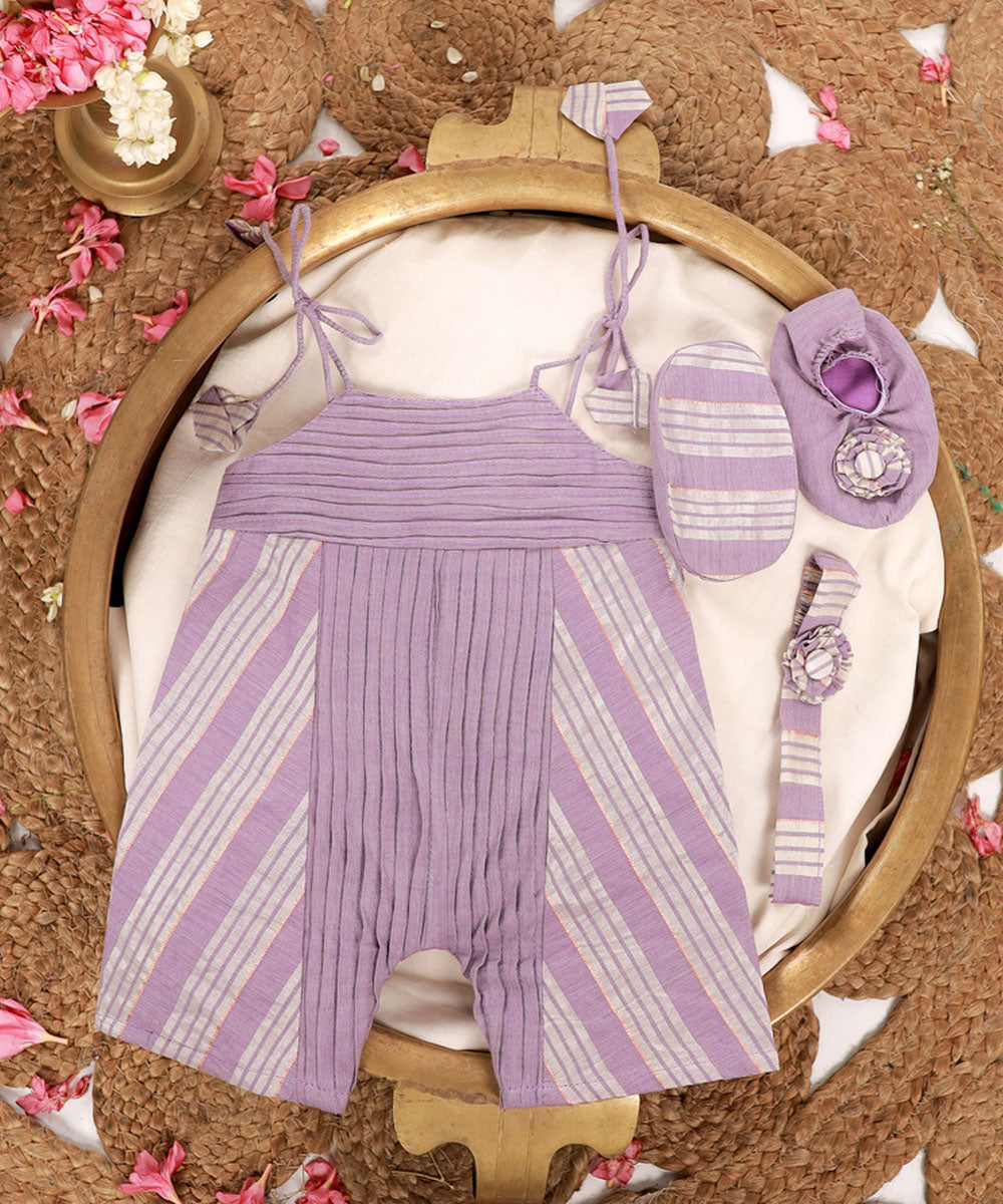 Lavender handwoven cotton striped jumpsuit