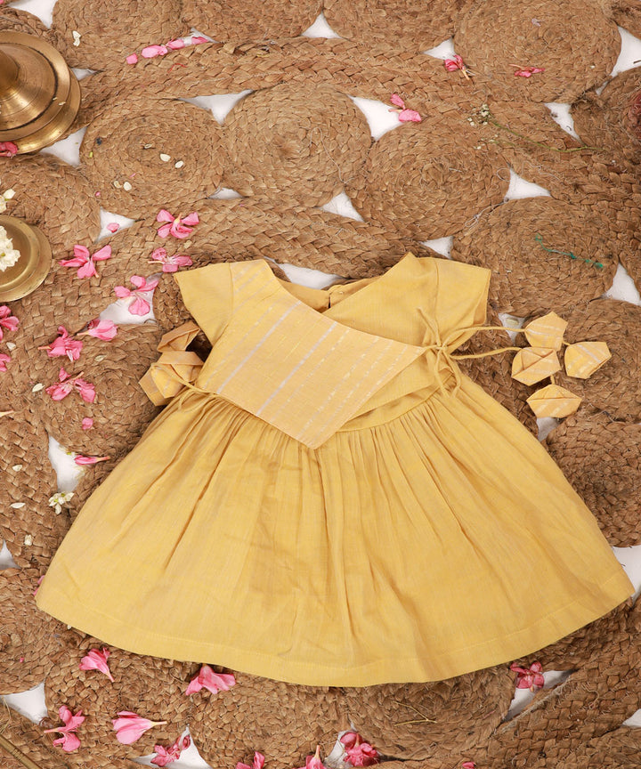 Yellow handwoven cotton angrakha dress set