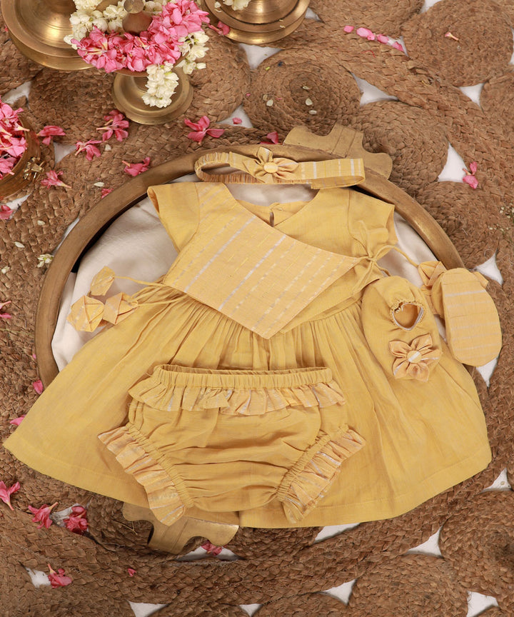 Yellow handwoven cotton angrakha dress set