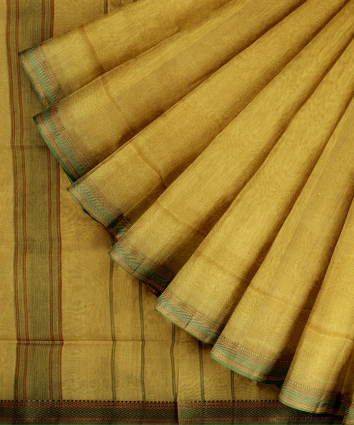 Mustard maheshwari cotton silk handloom saree