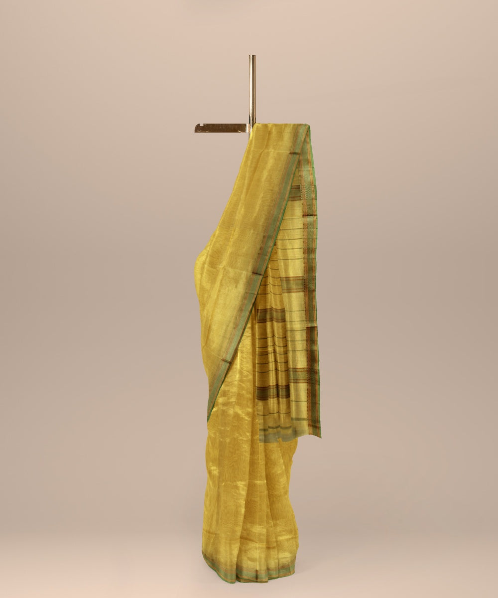 Mustard maheshwari cotton silk handloom saree