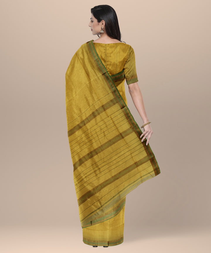 Mustard maheshwari cotton silk handloom saree