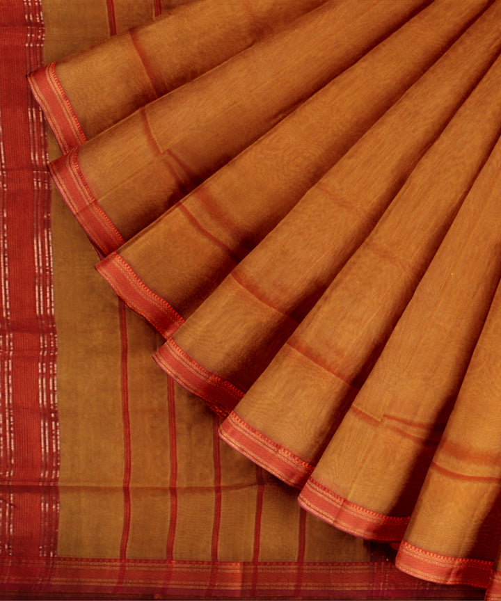 Orange handwoven maheshwari cotton silk saree