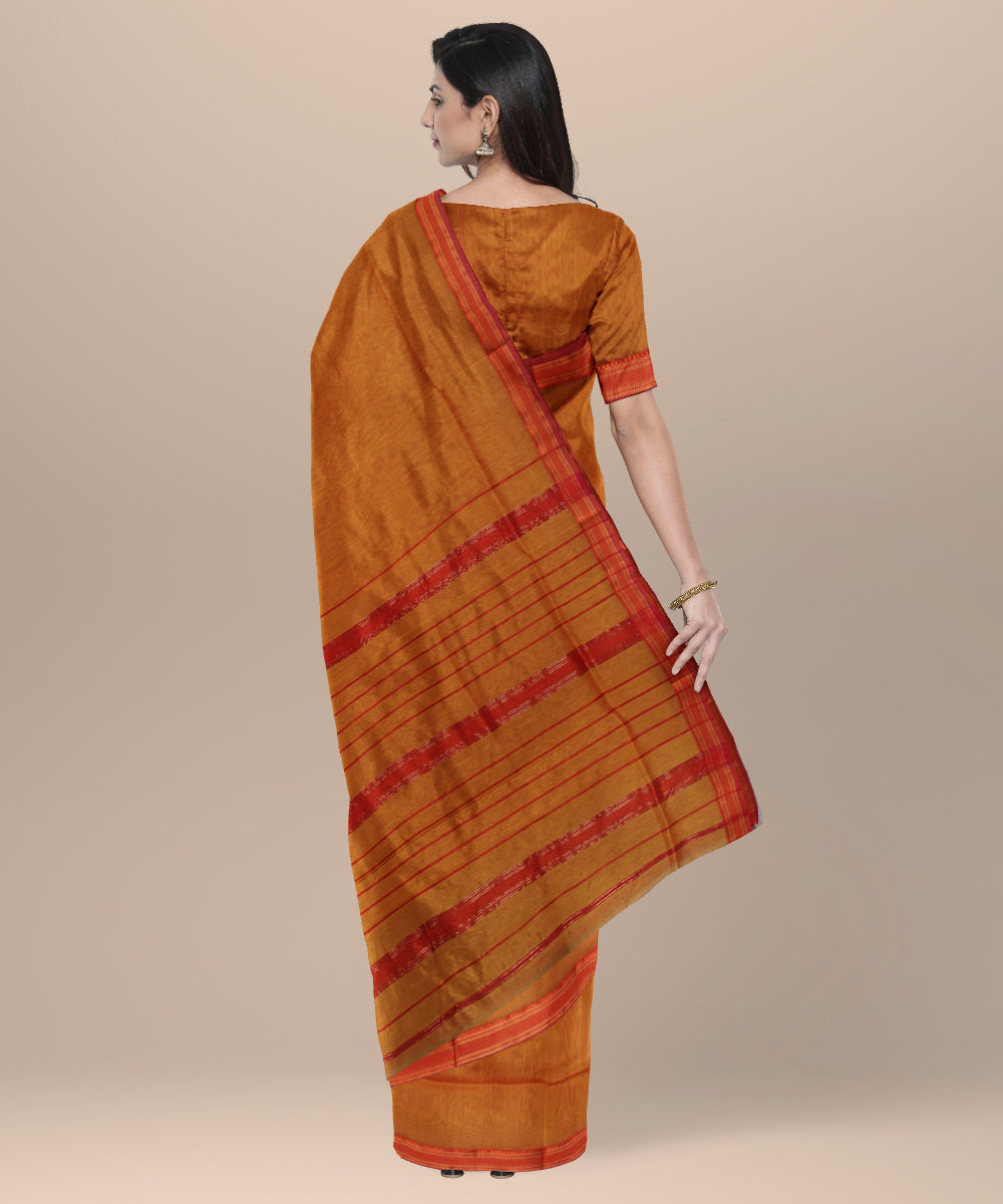 Orange handwoven maheshwari cotton silk saree