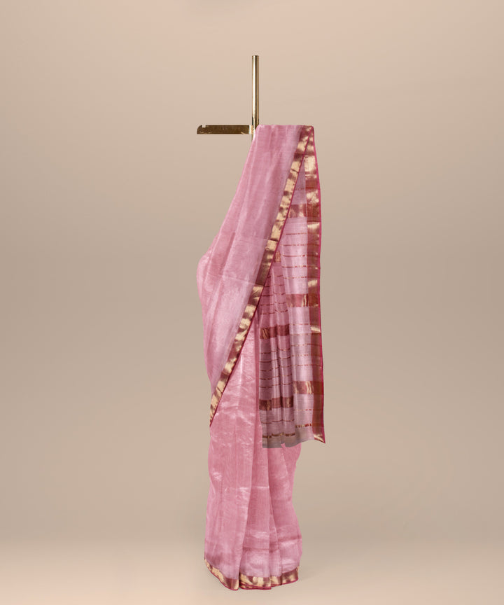 Pink maheshwari handloom cotton silk saree