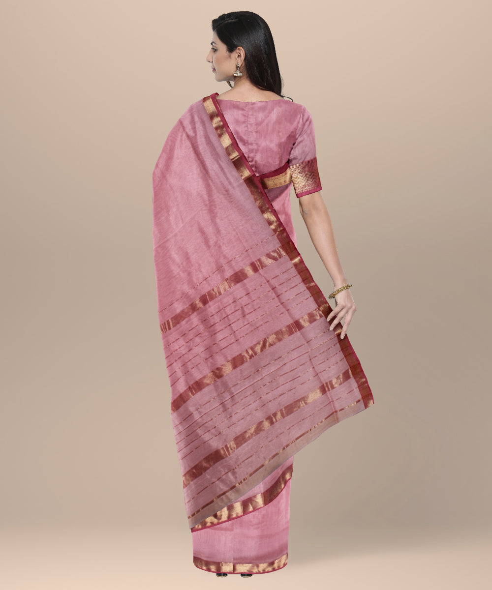 Pink maheshwari handloom cotton silk saree